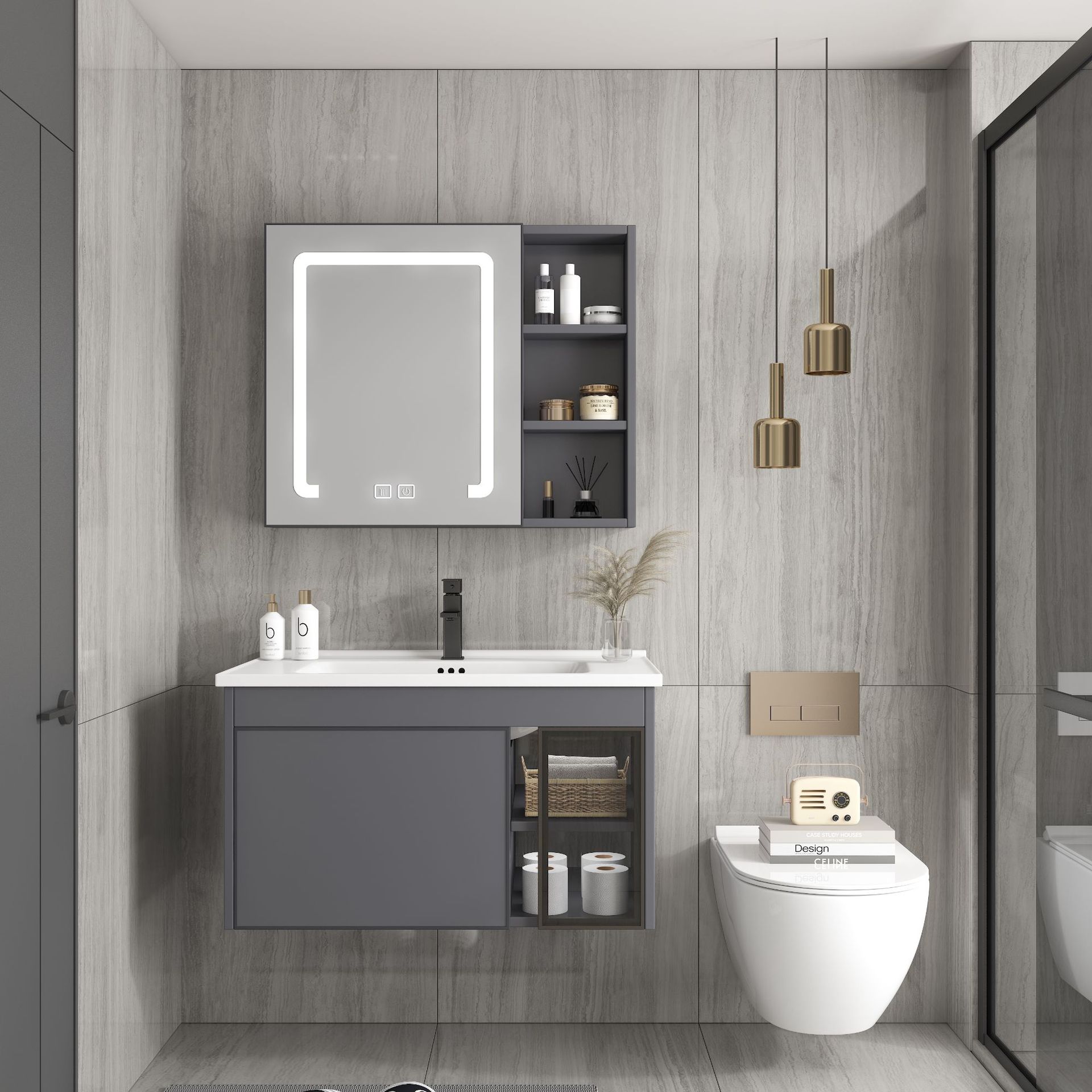 Gabinete de baño de aluminio de espacio de cerámica integrado baño Baño gabinete de baño lavabo combinación de lavabo