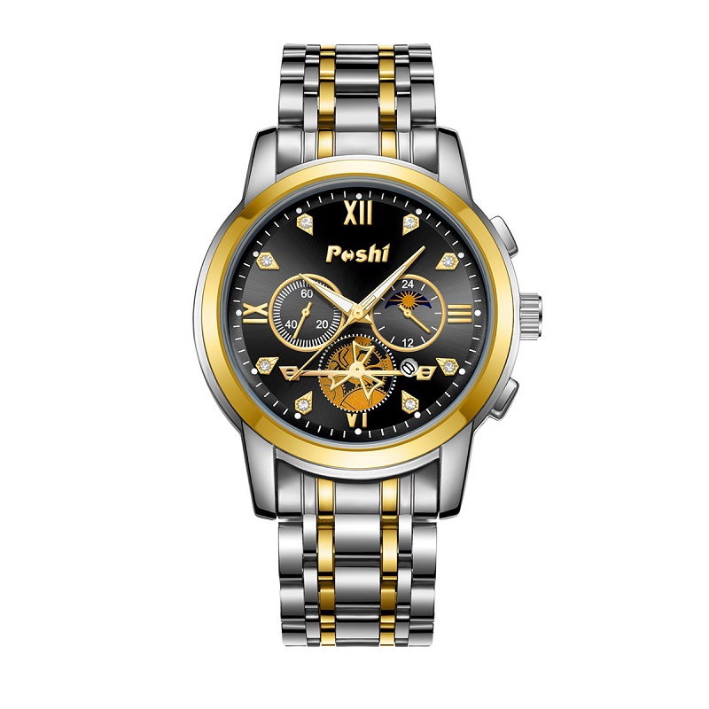 POSHI tourbillon de acero inoxidable reloj multifuncional mecánico no automático para hombres de negocios reloj luminoso para hombres impermeable