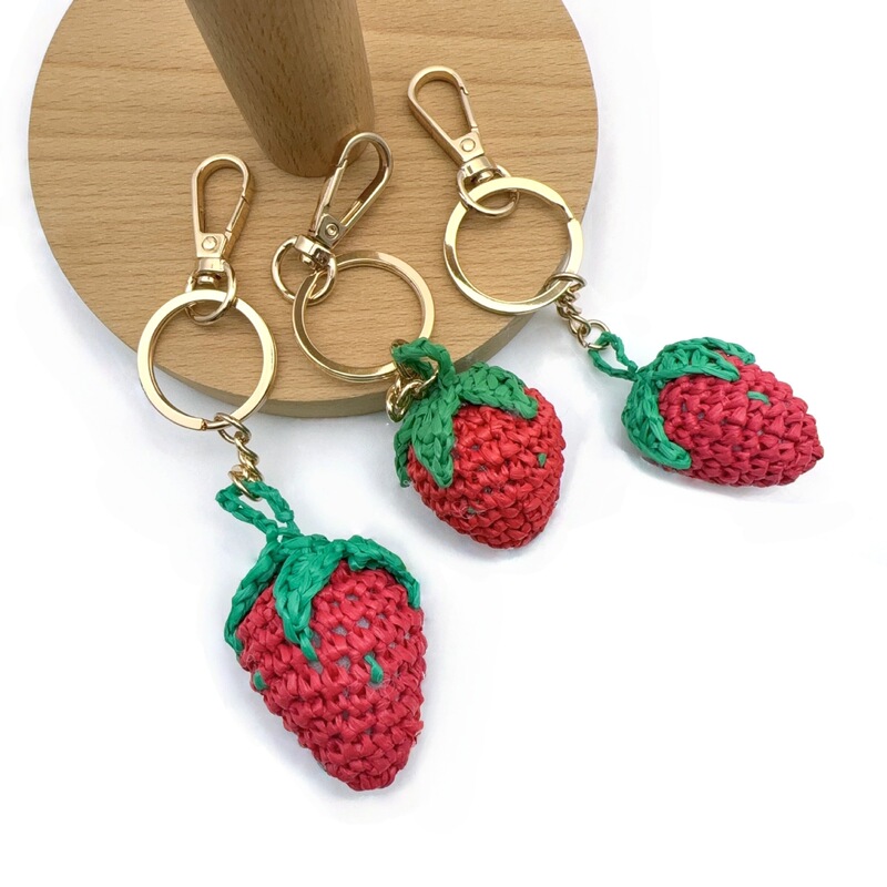 Ins Style Stereo Woven Raffia Strawberry Keychain Creative DIY Luggage Car Home Accessories Fruit Accessories