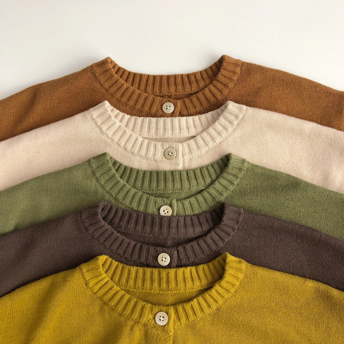 Khaki color series~pure cotton knitted cardigan, Korean style spring and autumn new children's sweater, fashionable men's and women's trendy jacket