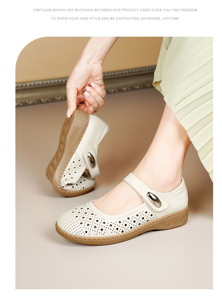 Sandal nữ da thật gót thấp quai chữ V đế mềm — Màu đen chi tiết 20