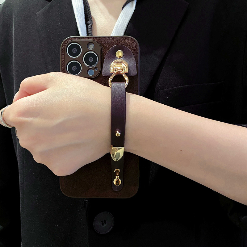Cuero retro para Apple 14promax funda para teléfono móvil soporte de pulsera funda para teléfono móvil iphone16 12 anti-caída 15