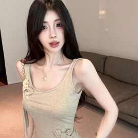 不规则蝴蝶结吊带背心女夏季纯欲辣妹抹胸无袖小上衣独特绝美外穿