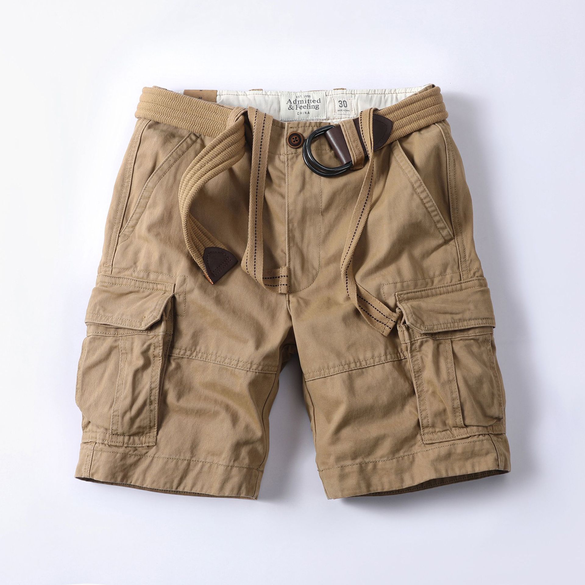 Pantaloncini cargo da uomo Ami Khaki Summer Cotton Camouflage, pantaloni casual taglie forti_voghion.com