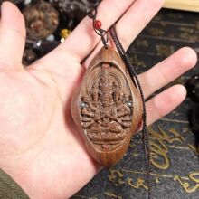 沉香木精雕千手观音无事牌车挂人物佛像实心家居吊坠摆件实木挂件