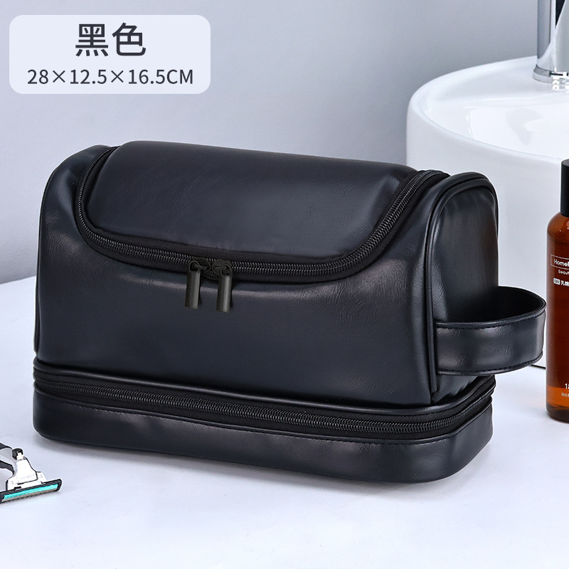 Bolsa de almacenamiento portátil con gancho, bolsa de aseo cosmética simple de negocios para hombre portátil de viaje de cuero de pupilo, bolsa de cosméticos