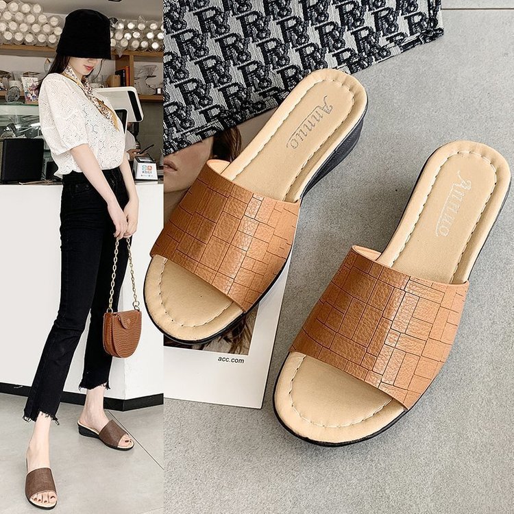 Sandals for Women 2020 New Summer European and American Style Fish Mouth Wedge Slippers Women's Outer Wear Open Toe Slip-On Women's Shoes