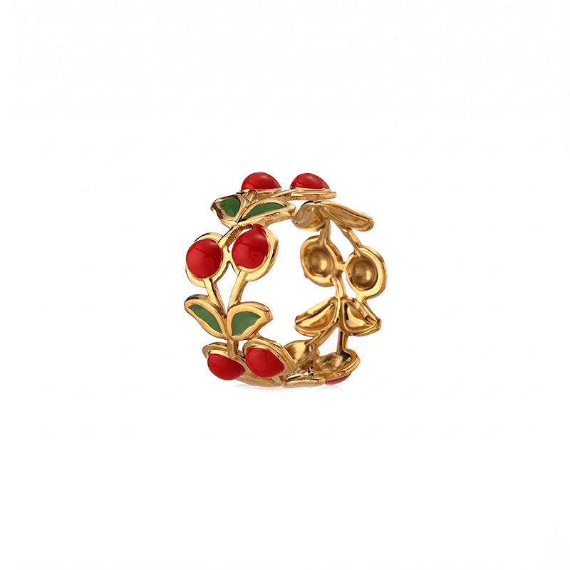 TENA Europa y los Estados Unidos transfronterizos pequeños frescos cerezas fruta de color goteo anillo de diseño de nicho sensación de joyería al por mayor