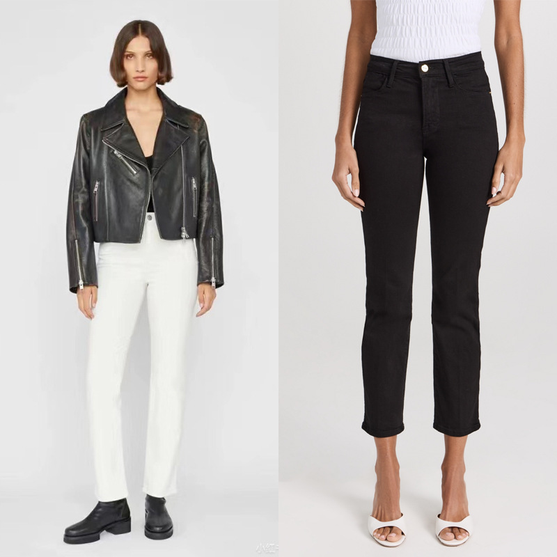 2025 Spring and Summer New European and American Fd High-Waisted Solid Color Stretch Cropped Straight-Leg Jeans for Women 2025 Spring and Summer New European and American Fd High-Waisted Solid Color Stretch Cropped Straight-Leg Jeans for Women