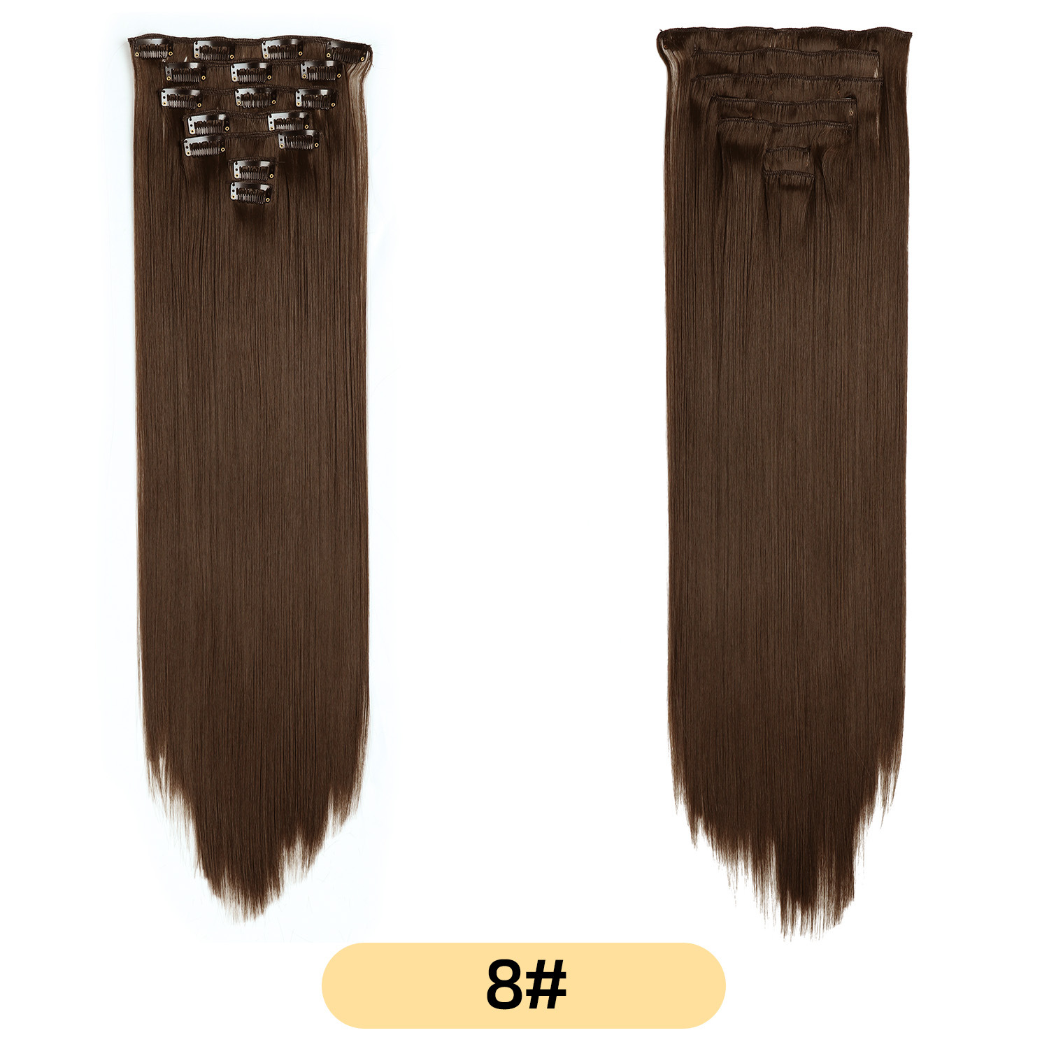 Extensiones de cabello con clip europeas y americanas, juego de siete piezas, peluca de comercio exterior para mujer, 16 piezas de cabello con clip, cabello liso largo de seda resistente al calor, juego de siete piezas de extensiones de cabello.