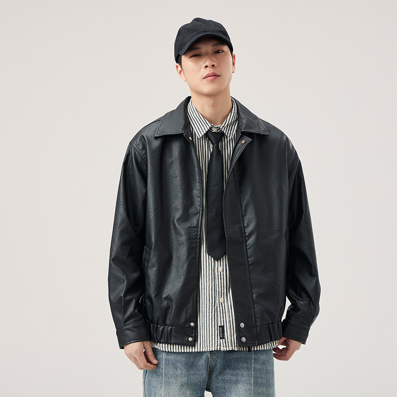 New Style Jacket Men's Spring and Summer American Style Retro Trendy Brand New Style Handsome Biker Suit Leather Jacket Loose Casual Lapel Top