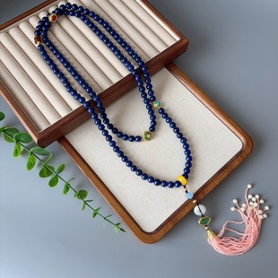 New Chinoiserie Long Necklace with Versatile Elegant, Pink Tassels and Chinoiserie Cross-Body Chain