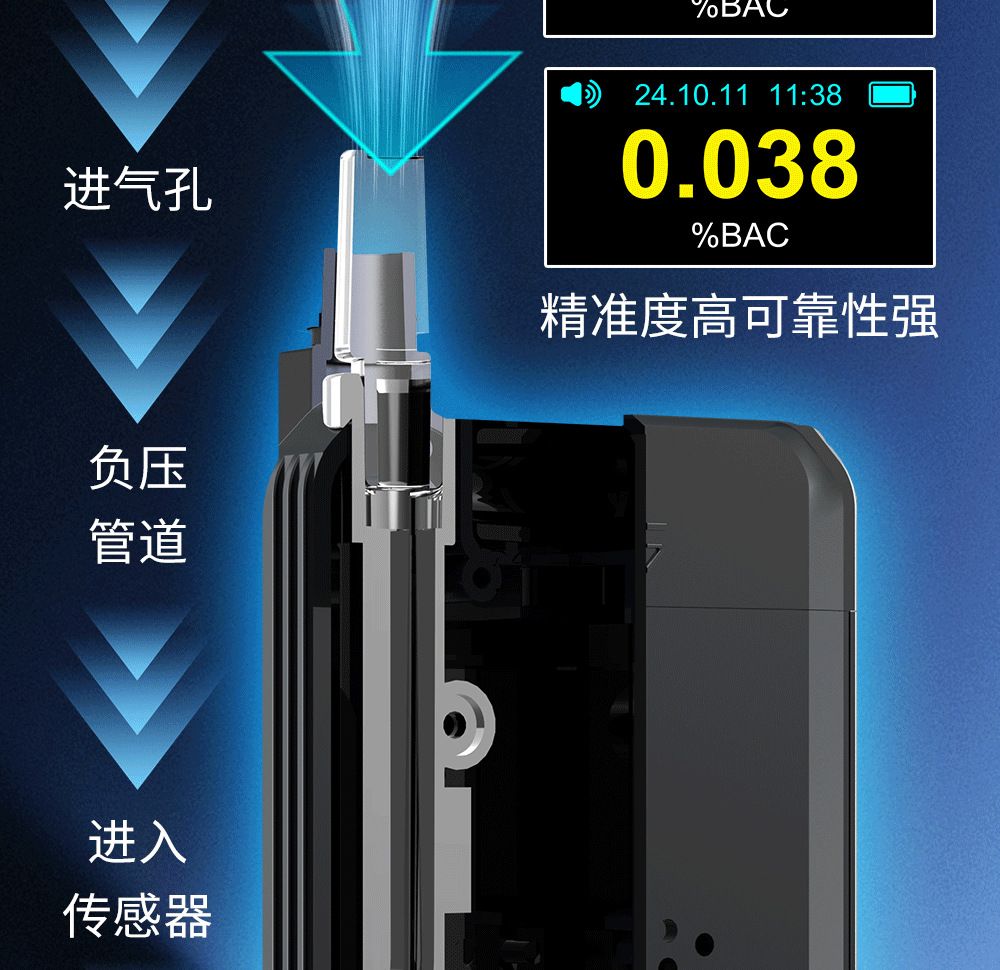 Alcohol Testing Detector S+ Mini Portable High-Precision Electrochemical Air Blowing Alcohol Tester for Checking Drunk Driving