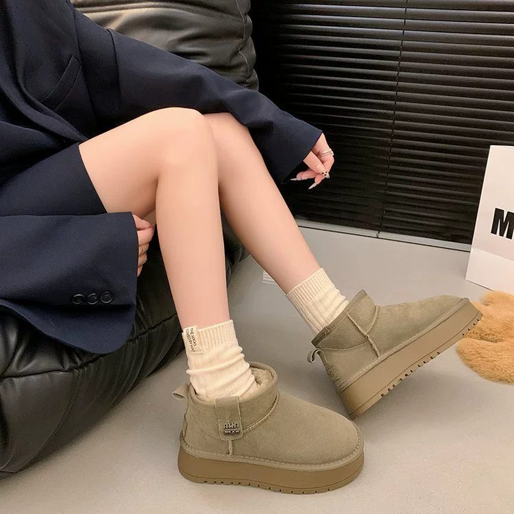 Warm boots platform, keep warm non-slip shoes, genuine leather