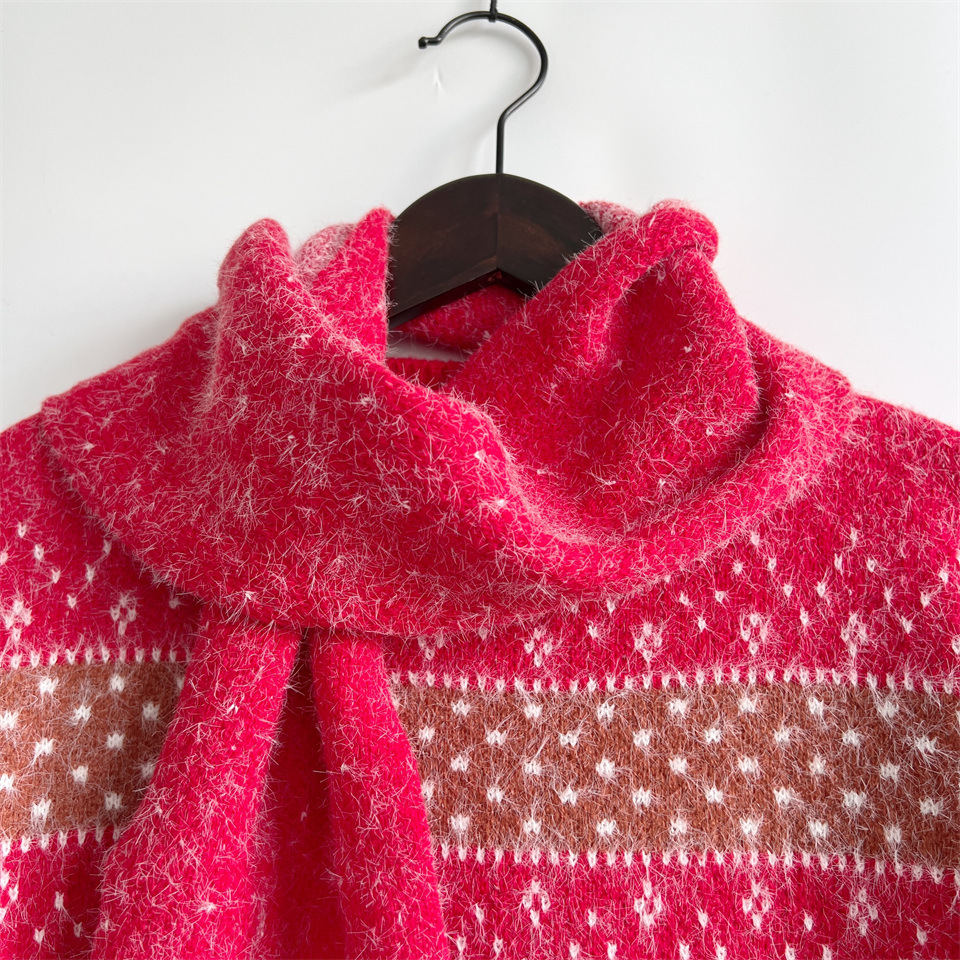 Damen Weihnachtspullover Mit Schal Im Rentier- Und Schneeflockenmuster_voghion.com