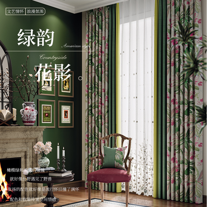 Rustic Cotton-Linen Curtains American Country Style Printed Fabric Curtains for Bedroom, Bay Window, Living Room, Balcony, Blackout Curtains