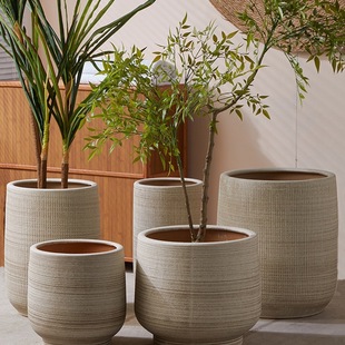 Casual Scandinavian Floor-Standing Stoneware Breathable Extra-Large Ceramic Flower Pot Soft Decoration Living Room Balcony Large Diameter Potted Tree Planting