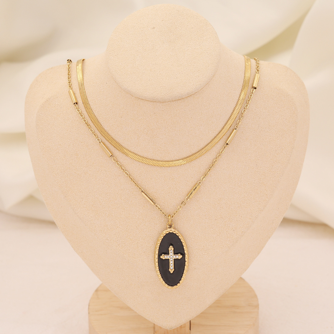 Multi-Layer Stainless Steel Flat Snake Heart Necklace