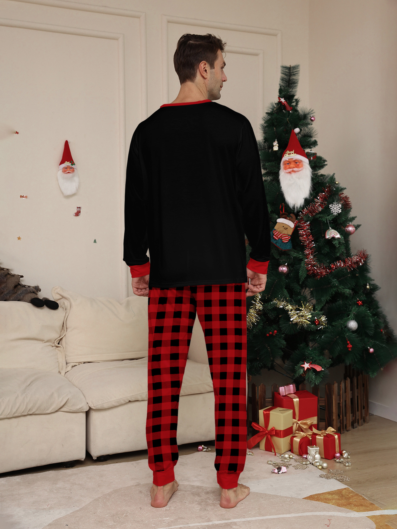 Christmas Christmas deer letter plaid Christmas family print home dress pajamas_voghion.com