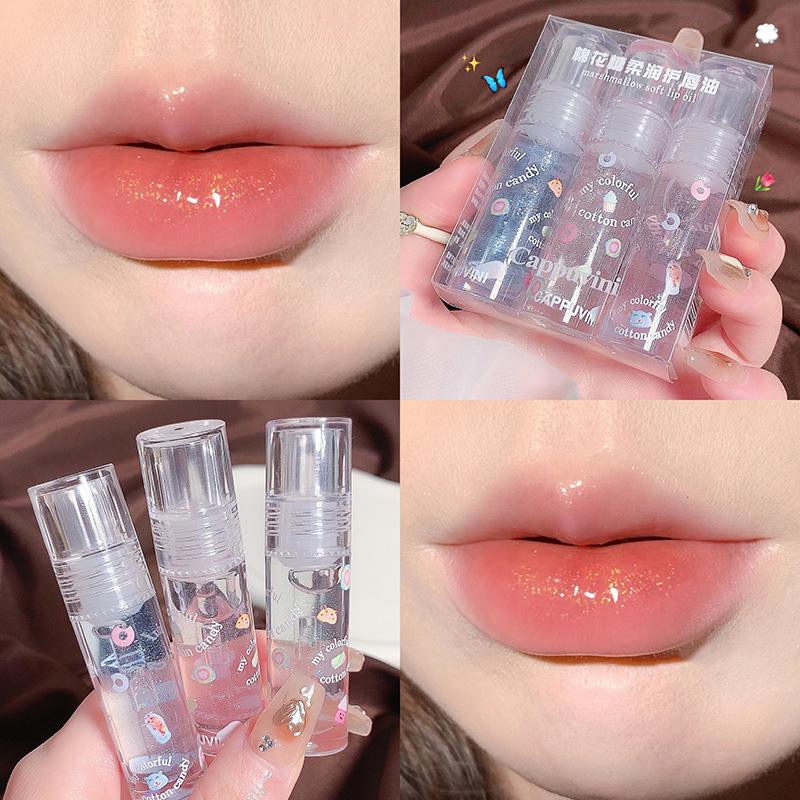 Aceite Labial Cappuvini Marshmallow, Brillo Labial Acuoso y Translúcido, Aceite Labial Hidratante para Labios Voluminosos e Hidratados