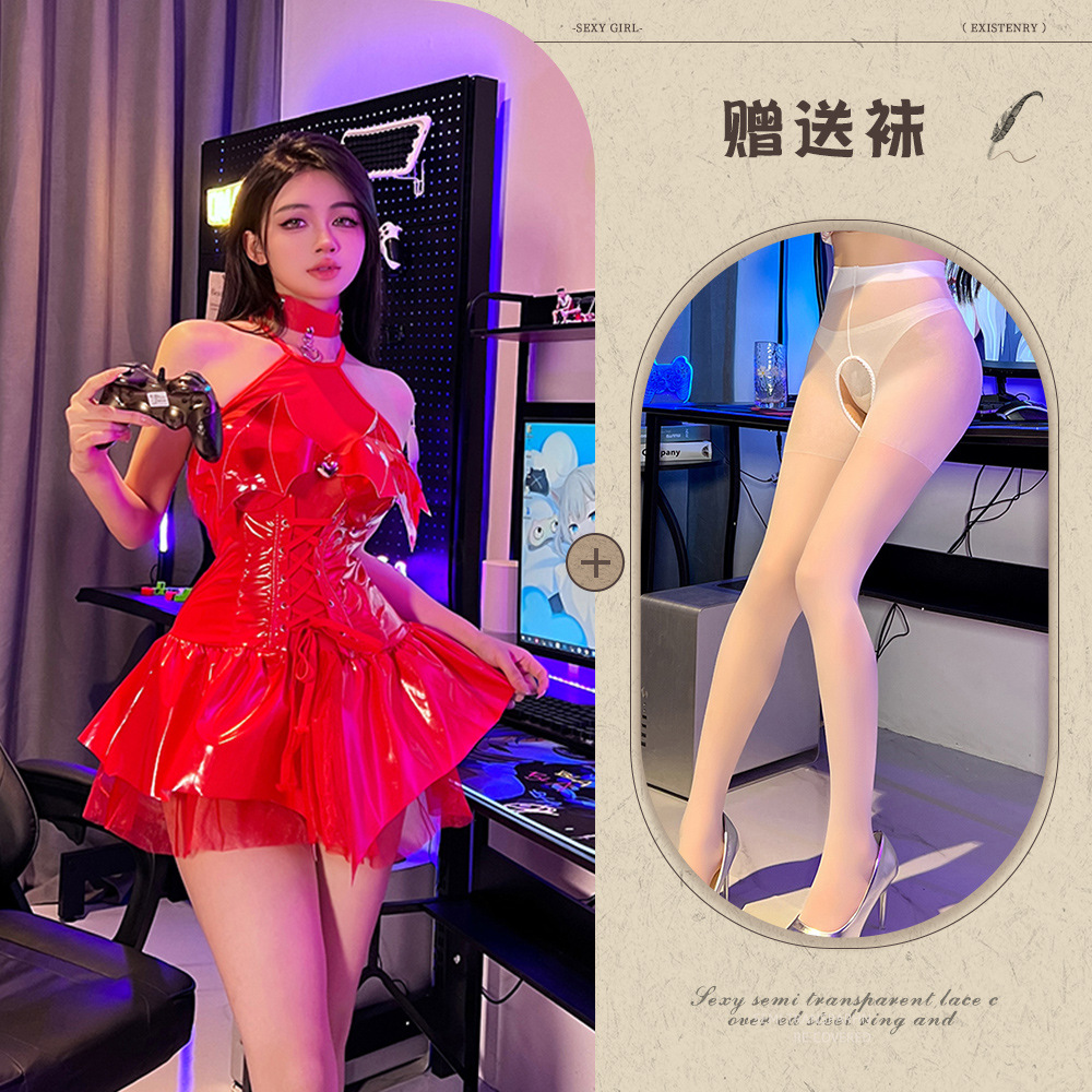 Red white open crotch socks