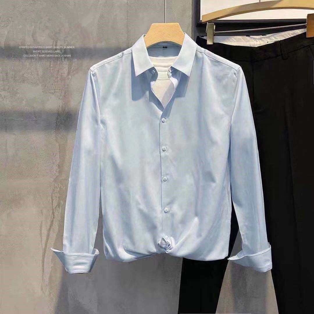 TikTok Net Red Youth Slim chaqueta de manga larga de estilo coreano camisa de diseño antiarrugas sin planchar para hombres