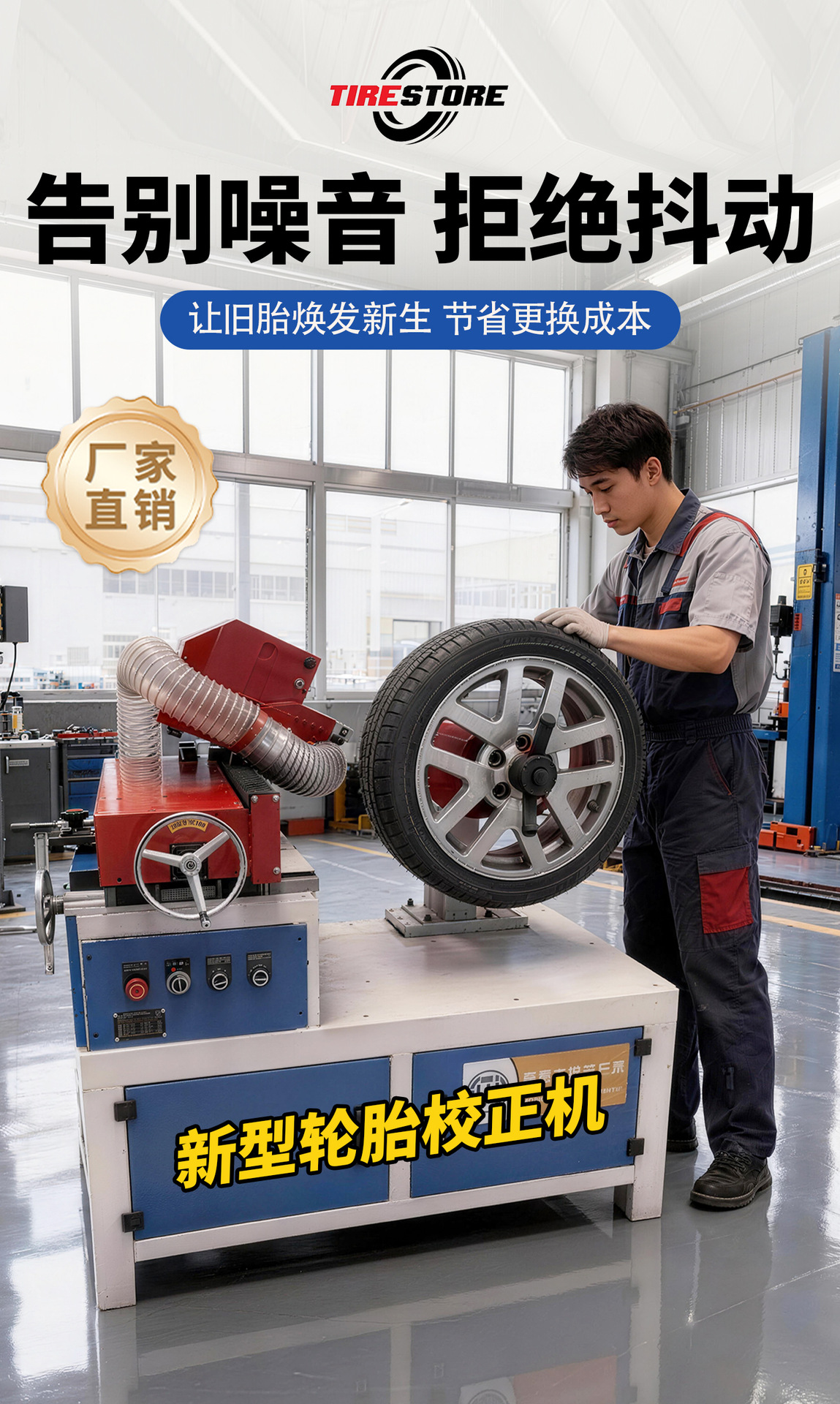 Tire grinding and correction machine, car tire uneven wear and vibration repair machine, high-speed noise-reducing tire polishing and correction