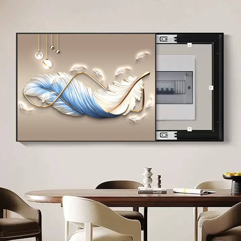 Decorative Painting for Electric Meter Box to Cover, No-Drill Distribution Box Hanging Painting, Modern Minimalist Feather Switch Box Cover Mural Decorative Painting for Electric Meter Box to Cover, No-Drill Distribution Box Hanging Painting, Modern Minimalist Feather Switch Box Cover Mural