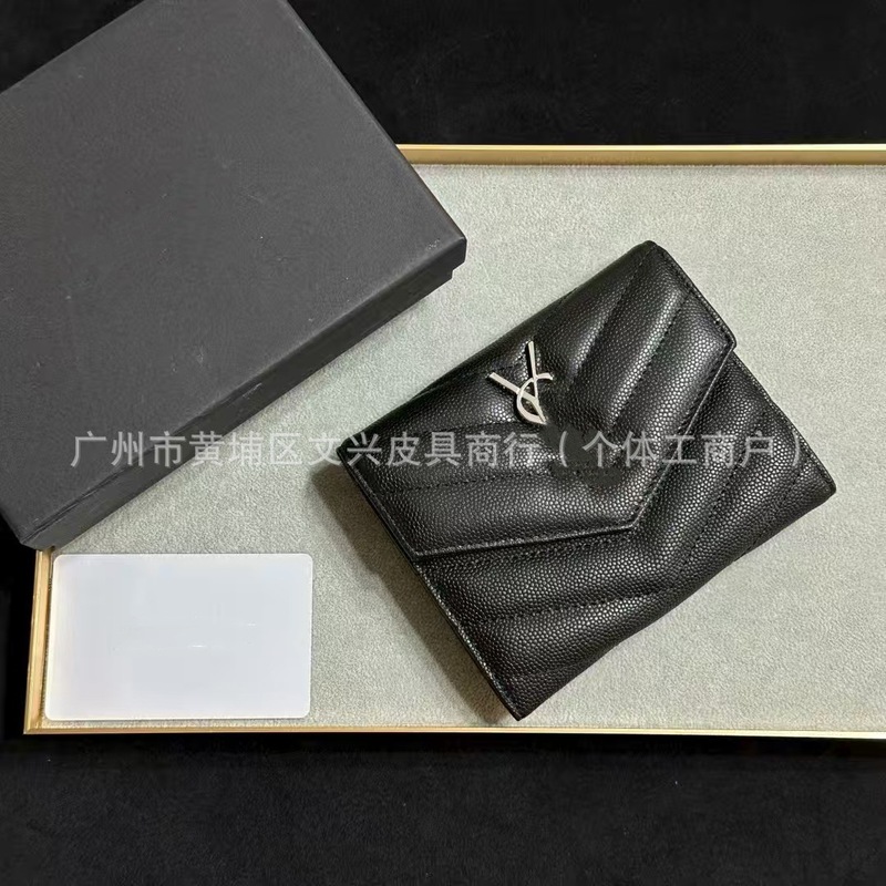 Original Ysl Genuine Leather V-Pattern 70% off Wallet Short Style Caviar Leather Coin Purse Card Holder Integrated High-End Version Original Ysl Genuine Leather V-Pattern 70% off Wallet Short Style Caviar Leather Coin Purse Card Holder Integrated High-End Version