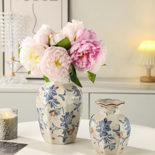 Decoration Chinese Retro Ceramic Home Vase Blue and White Porcelain Living Room Flower Arrangement Decoration Entrance Flowers