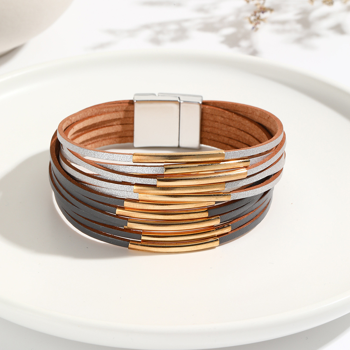 20g Weight Bangle Classification Simple Style Color Block Pu Leather Plating Women's Bangle