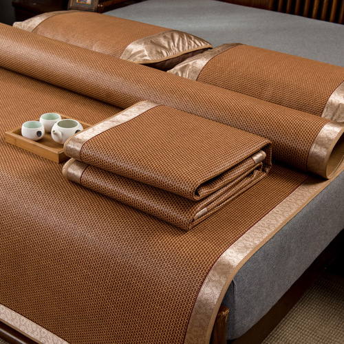 Summer mat rattan mat three-piece set for single dormitory folding ice rattan mat summer household double mat mat wholesale