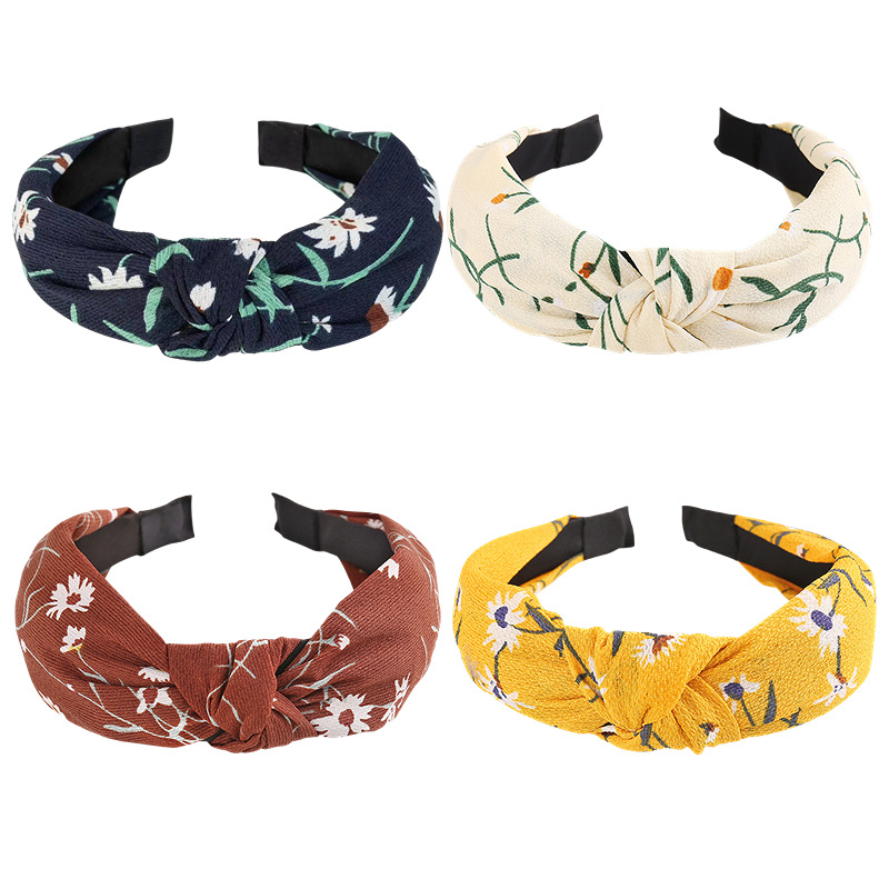 Directo de fábrica estilo coreano nuevo pelo accesorios tela Cruz anudada diadema mujeres deportes lavado fresco floral diadema
