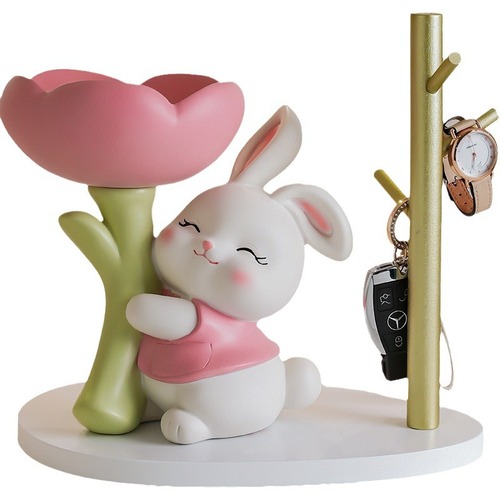 花朵兔树脂工艺品收纳礼物家居可爱少女摆件工厂直销玄关钥匙
