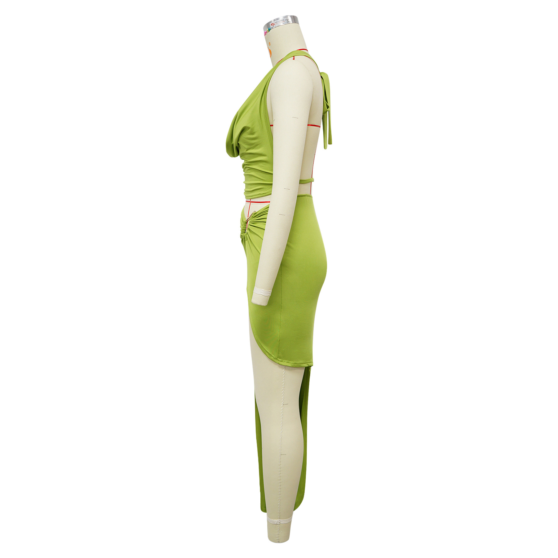 Women's Halter Neck Tuxedo Skirt Set Sexy High Slit Design_ecoleips.com