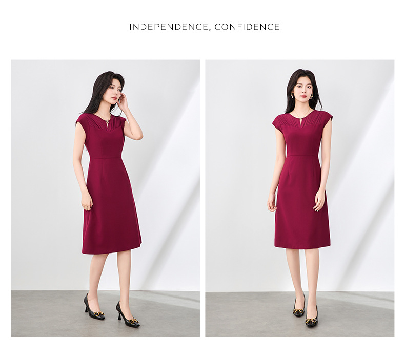 Đầm vest chữ A không tay phối voan mùa hè — Màu xanh da trời chi tiết 7