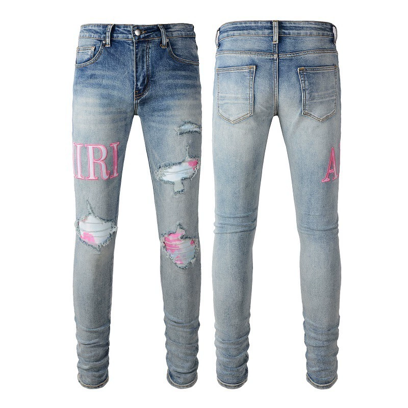 Джинсы (AMIRI) мужские slim с рваной отделкой, фасон зауженный