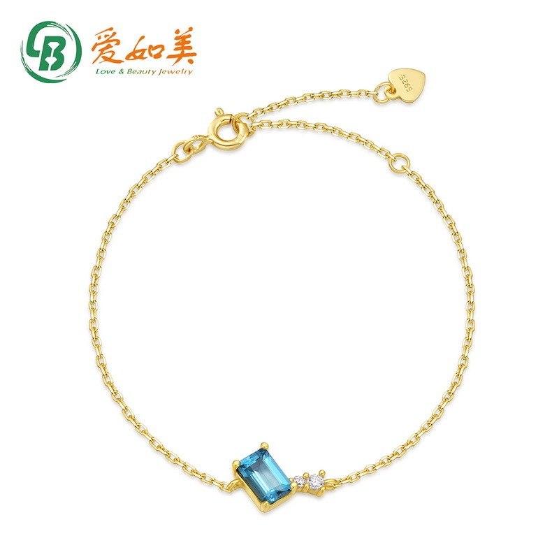 New Japanese and Korean very simple style bracelet female S925 silver design sense bracelet inlaid London blue topaz source manufacturers