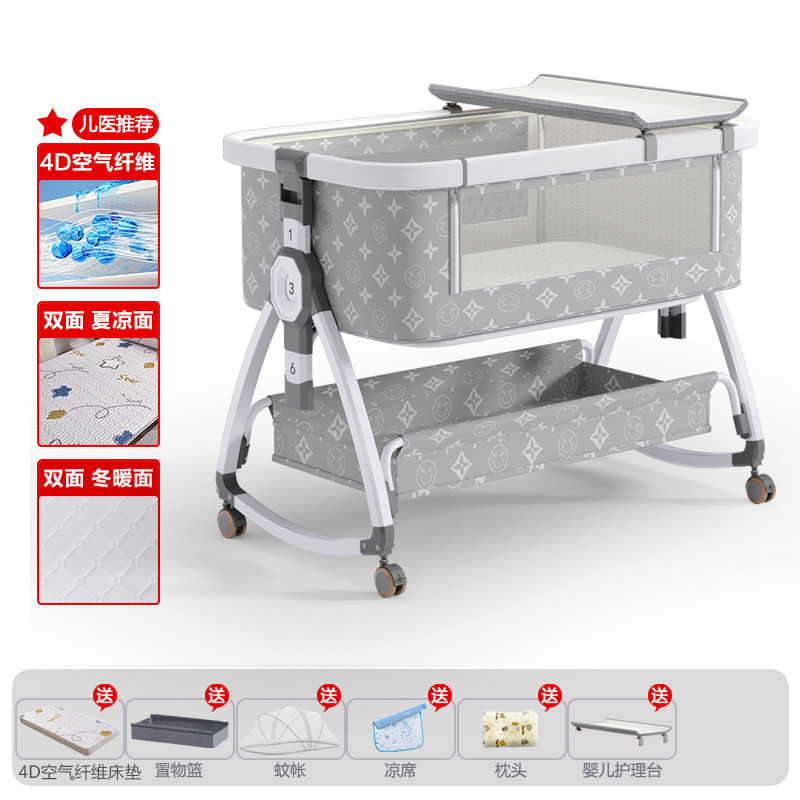 Cama de bebé Cama de cuna móvil Cama plegable portátil multifuncional Cama de bebé recién nacido Cama de empalme Cama grande image 66