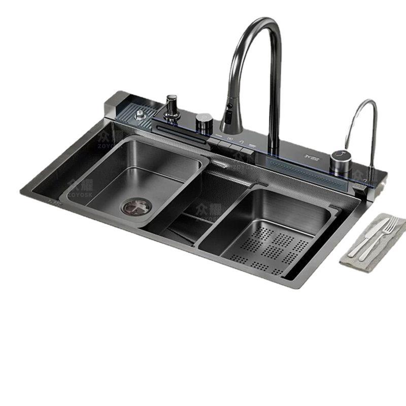 304 acero inoxidable cortina de lluvia de doble agua lavabo de verduras de 5.0 mm ballena multifunción piano botón fregadero