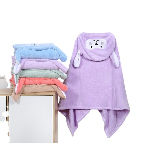 Children's bath towel, coral fleece children's hooded bathrobe quick-drying baby cape cartoon thick children's bathrobe