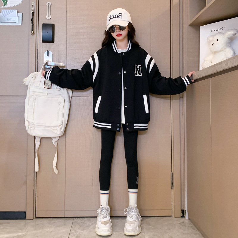 Girls' clothing 2024 Spring and Autumn style outerwear, stylish girls' casual baseball jacket, autumn clothes, 8 trendy,_voghion.com
