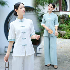 新款太极服女装棉麻瑜伽疗愈服冥想服八段锦两件套装打坐禅修服民