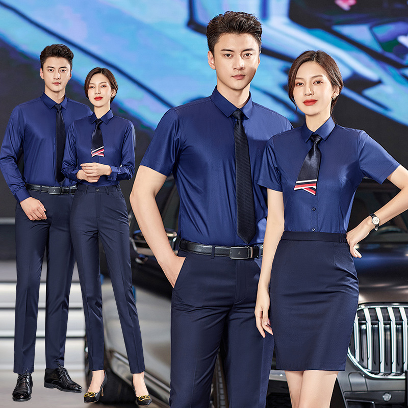 Bamboo fiber non-iron shirt interview formal wear men's and women's same style business shirt long short sleeve overalls spring and summer