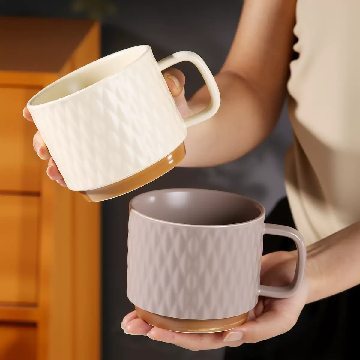 跨境专供定制陶瓷马克杯 韩系水杯家用咖啡杯男女高颜值陶瓷杯子