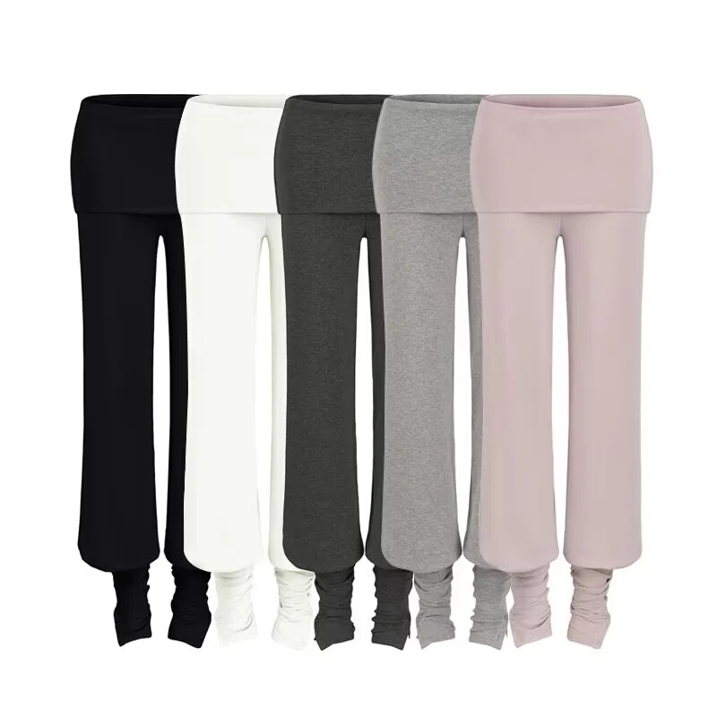 American-Style Spicy Girl Detachable Cuff Casual Pants for Women, Summer Design with a Turn-Down Waistband, Loose Drape Straight-Leg Long Pants