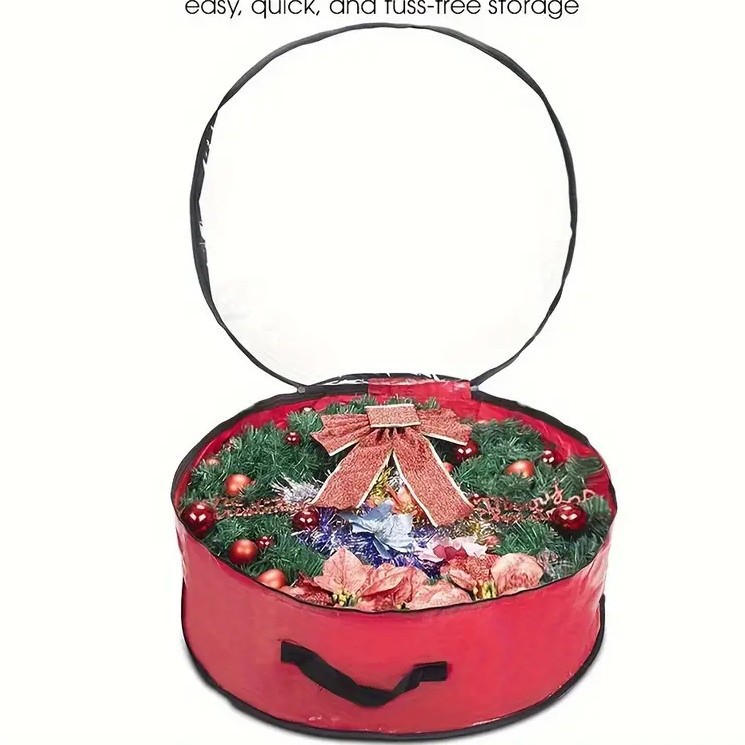 Bolsa de almacenamiento de guirnalda de Navidad transparente Amazon mismo párrafo PVC decoración de árbol de Navidad bolsa colgante de almacenamiento redonda