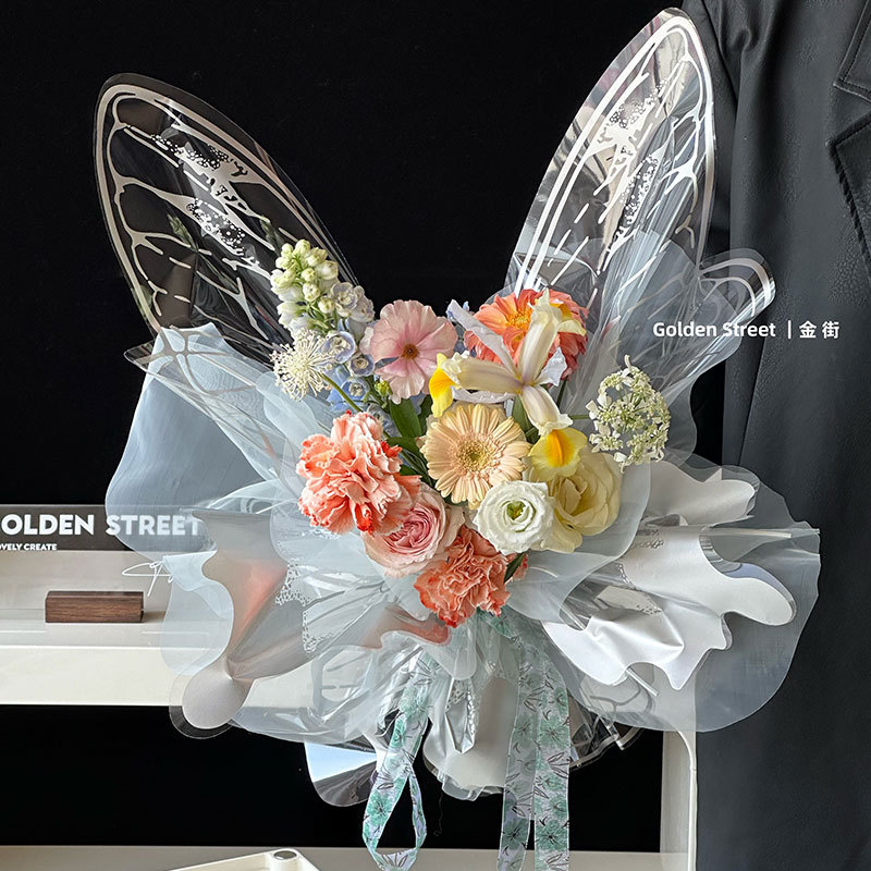 Huaxi cristal alas de mariposa OPP papel de embalaje floral material florista DIY material de embalaje transparente al por mayor