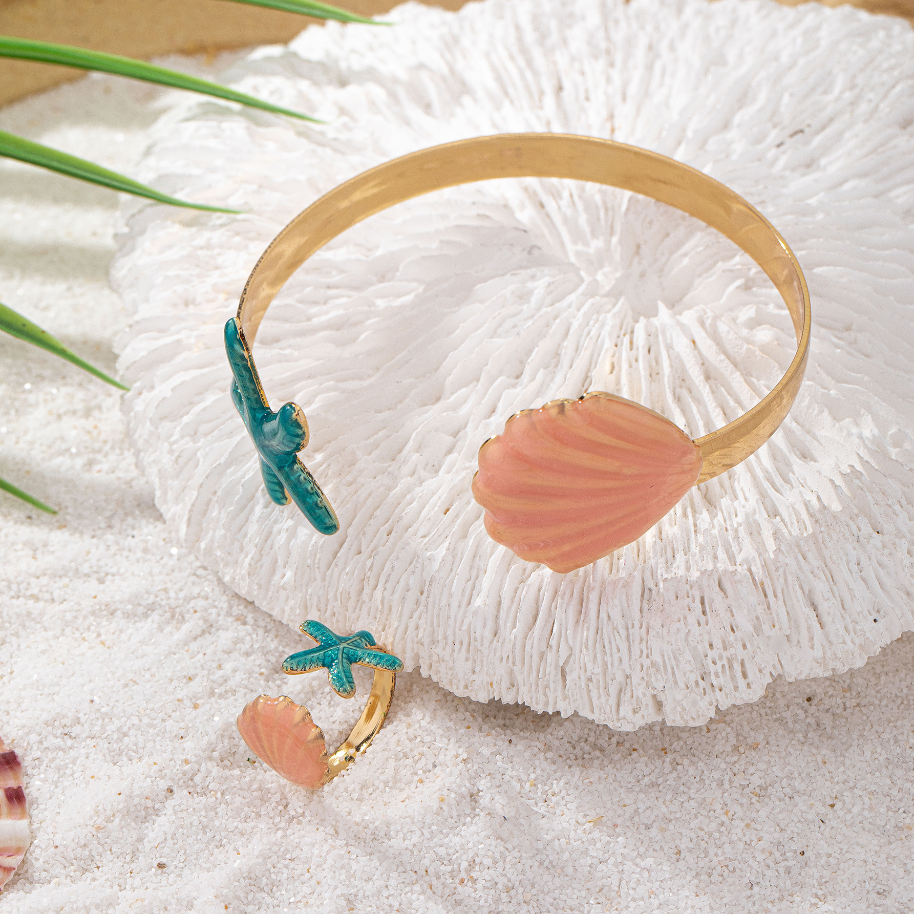 Starfish And Shell Bracelet And Ring Set For Women Summer Style_voghion.com