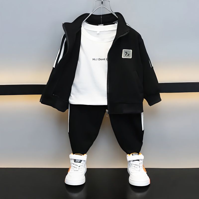 남학생 봄착용 어린이 스포츠 세트 2024 새로운 온라인 인기 소년 봄과 가을 코트 유행과 잘 생긴 투피스 세트